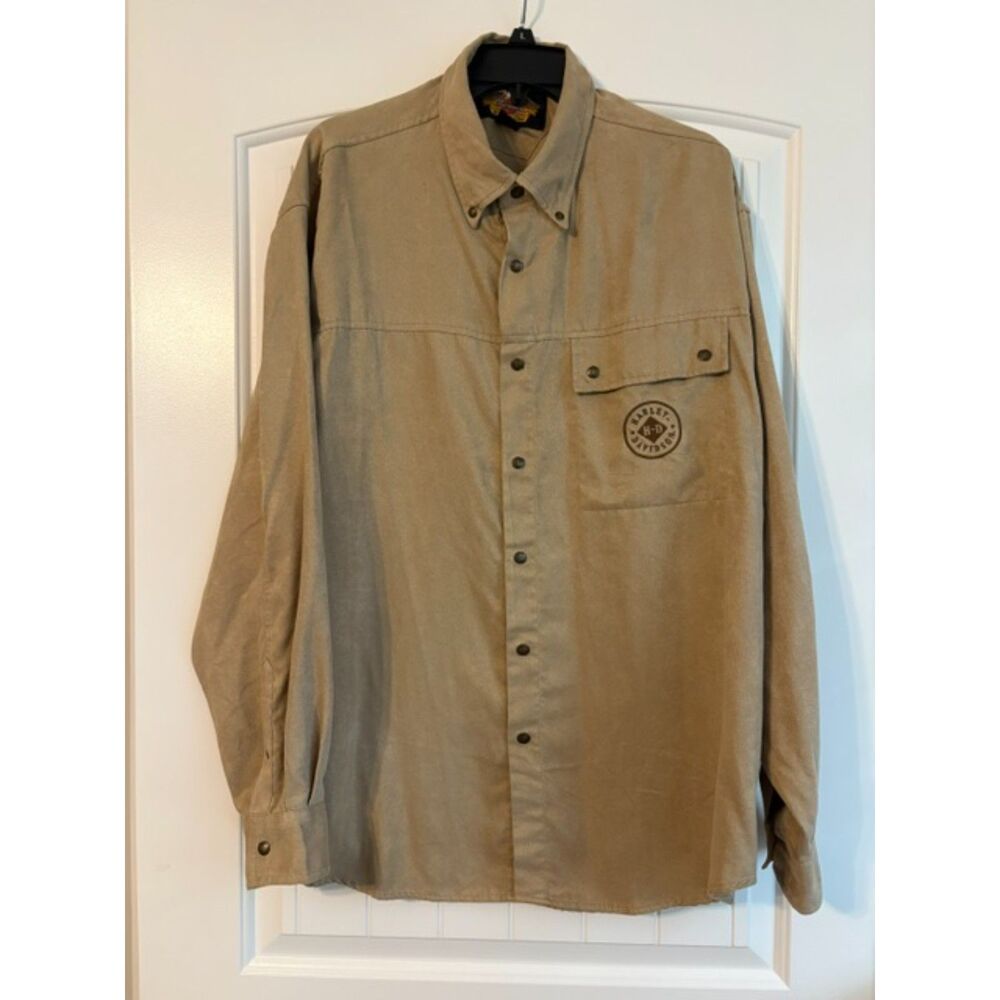 Harley Davidson Button Down Men's Shirt XL Tan Beige Casual Long Sleeve